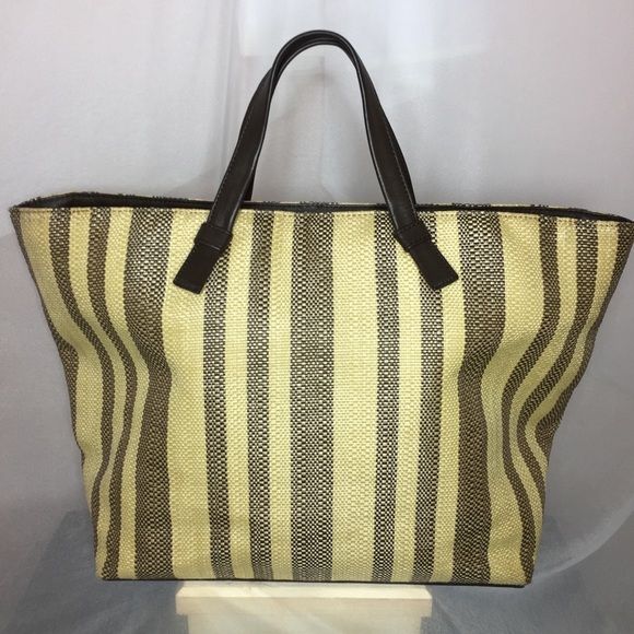 Cole Haan Striped Leather Straw Large Tote - Picture 2 of 14